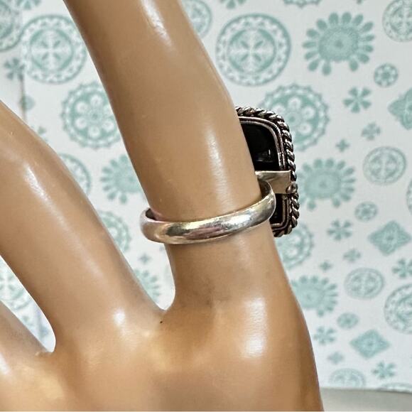 Black agate gemstone ring 925 silver overlay adjustable - Picture 5 of 6